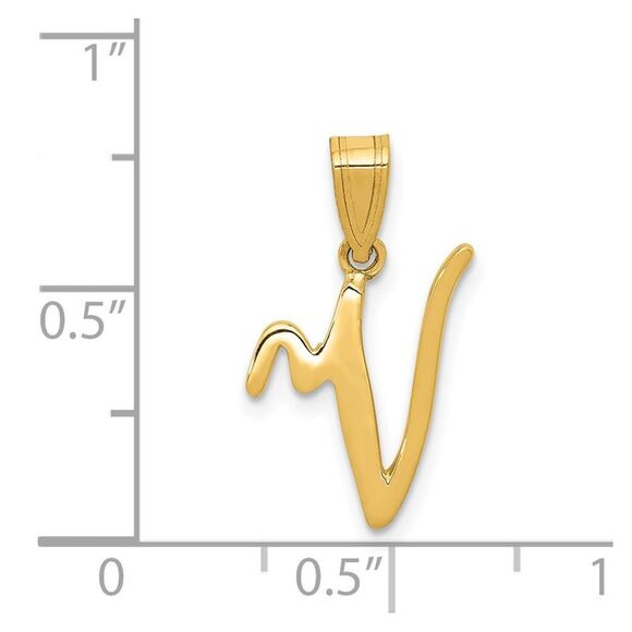 14k Yellow Gold, Mimi Collection, Small Script Initial V Pendant - Picture 4 of 5